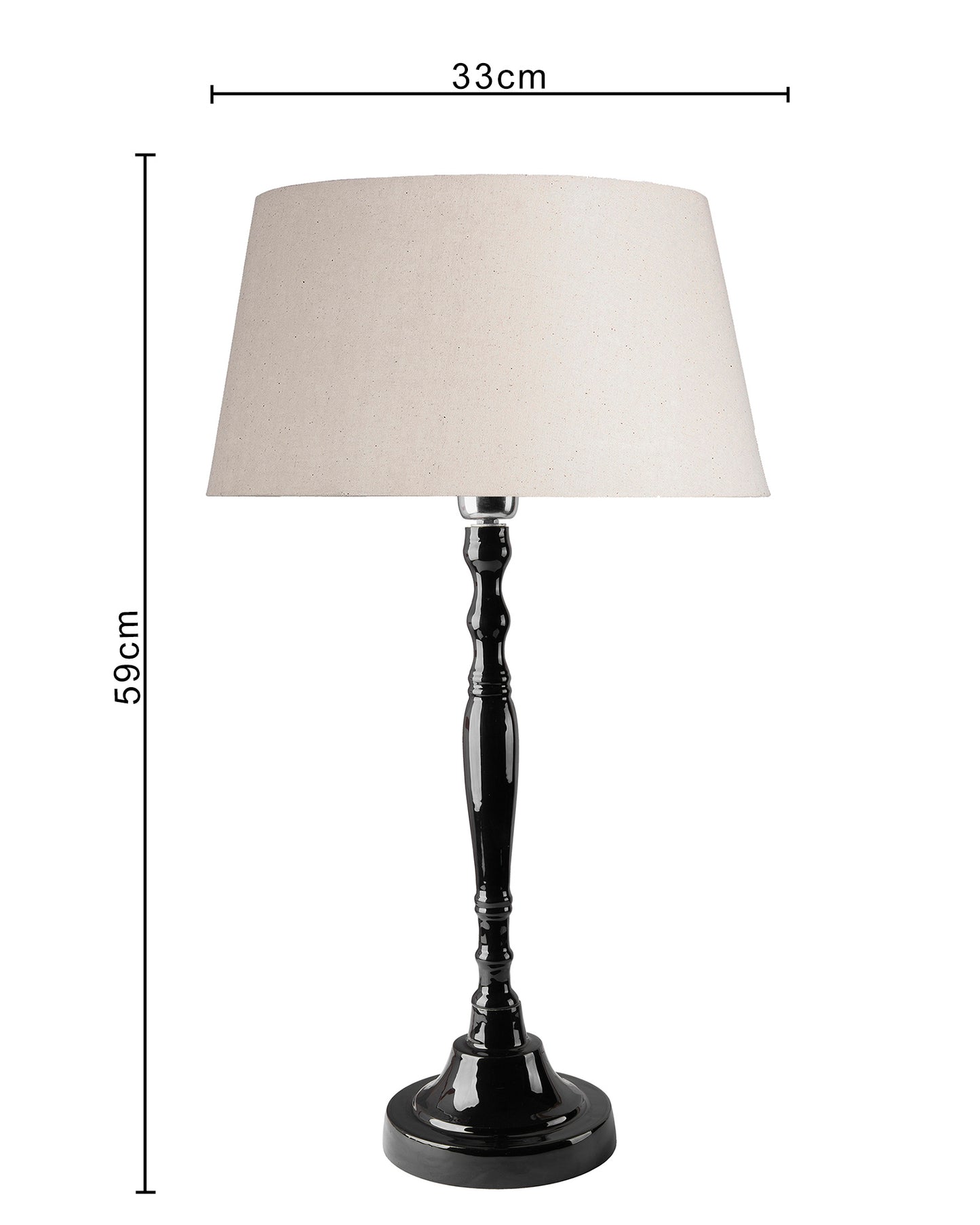 Glossy Black Imperial Aluminium Table Lamp With Cone Shade, Bedside, Living Room Study Lamp, Bulb Included