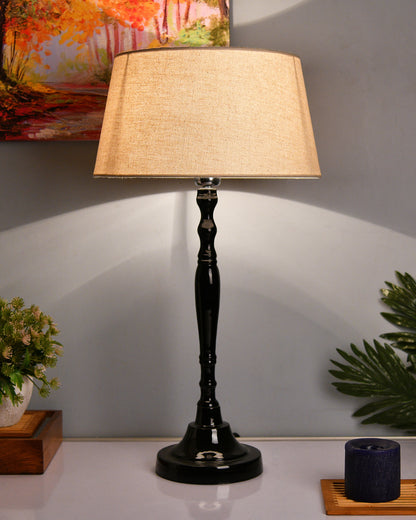 Glossy Black Imperial Aluminium Table Lamp With Cone Shade, Bedside, Living Room Study Lamp, Bulb Included
