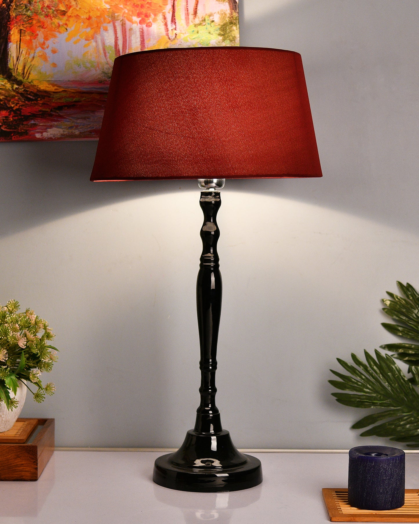 Glossy Black Imperial Aluminium Table Lamp With Cone Shade, Bedside, Living Room Study Lamp, Bulb Included