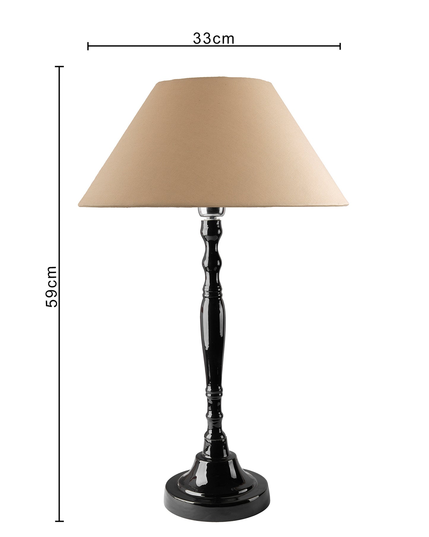 Glossy Black Imperial Aluminium Table Lamp With Cone Shade, Bedside, Living Room Study Lamp, Bulb Included