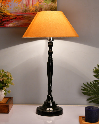 Glossy Black Imperial Aluminium Table Lamp With Cone Shade, Bedside, Living Room Study Lamp, Bulb Included