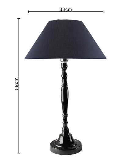Glossy Black Imperial Aluminium Table Lamp With Cone Shade, Bedside, Living Room Study Lamp, Bulb Included