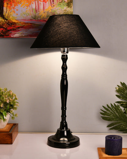 Glossy Black Imperial Aluminium Table Lamp With Cone Shade, Bedside, Living Room Study Lamp, Bulb Included