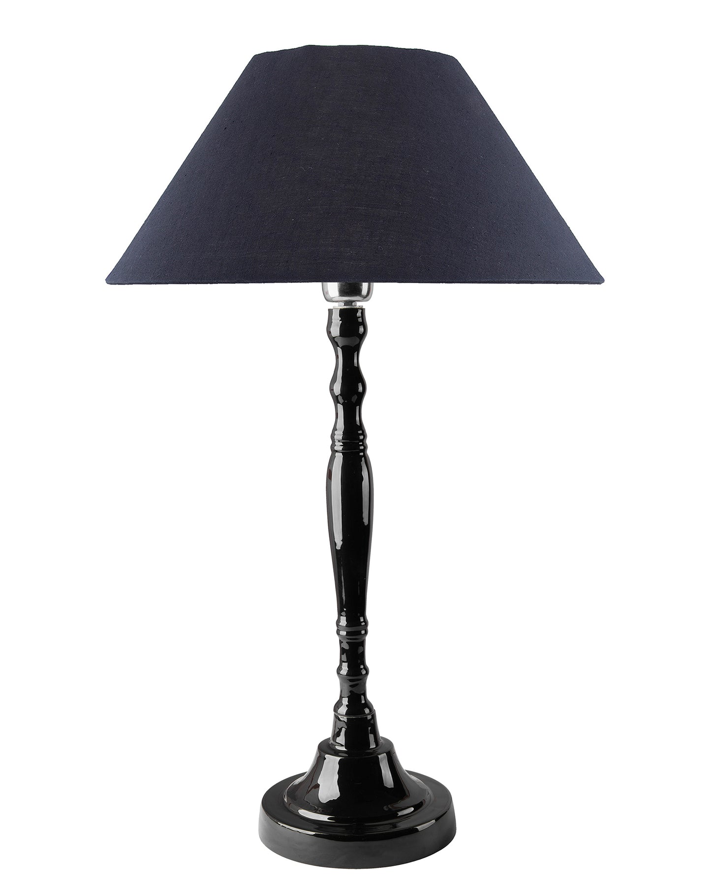 Glossy Black Imperial Aluminium Table Lamp With Cone Shade, Bedside, Living Room Study Lamp, Bulb Included