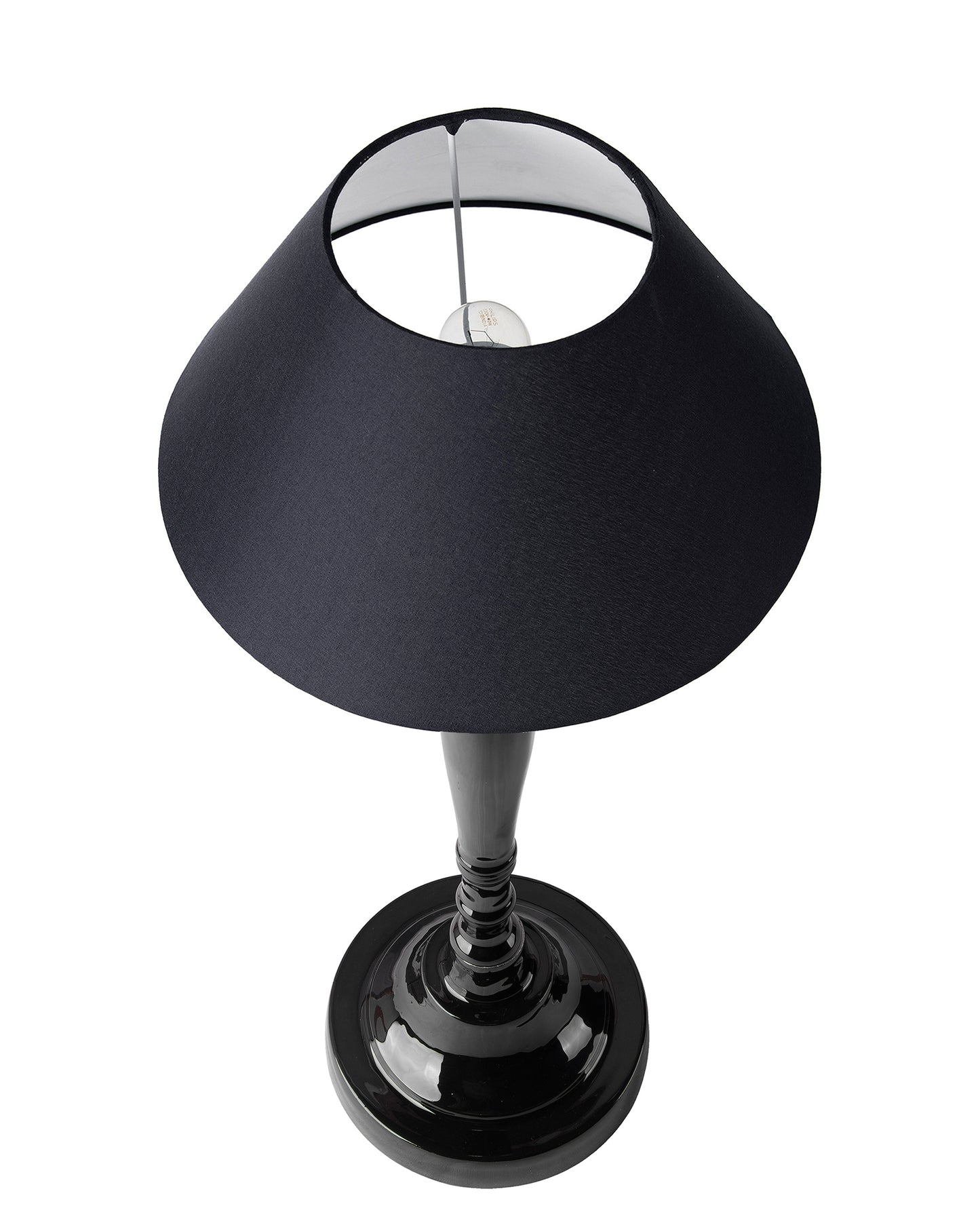 Glossy Black Imperial Aluminium Table Lamp With Cone Shade, Bedside, Living Room Study Lamp, Bulb Included