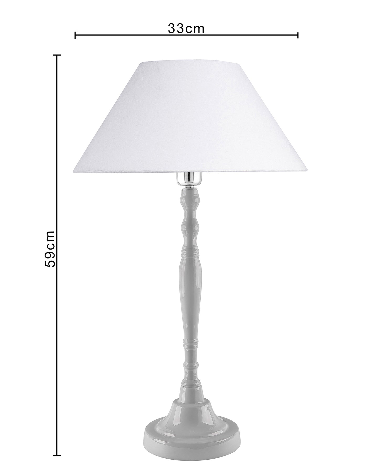Glossy White Imperial Aluminium Table Lamp With Cone Shade, Bedside, Living Room Study Lamp, Bulb Included