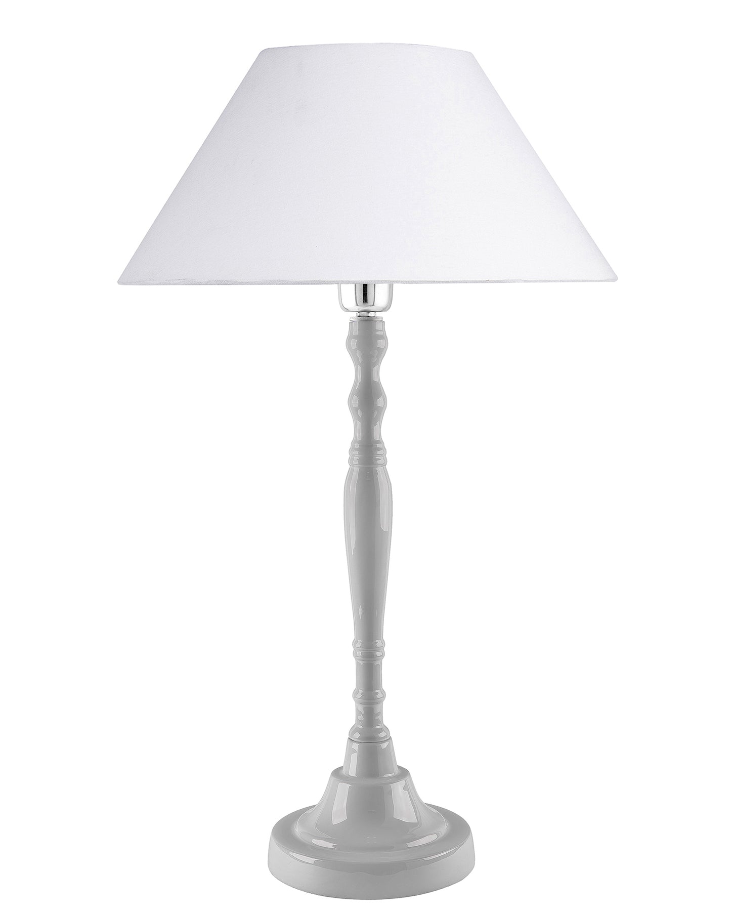 Glossy White Imperial Aluminium Table Lamp With Cone Shade, Bedside, Living Room Study Lamp, Bulb Included
