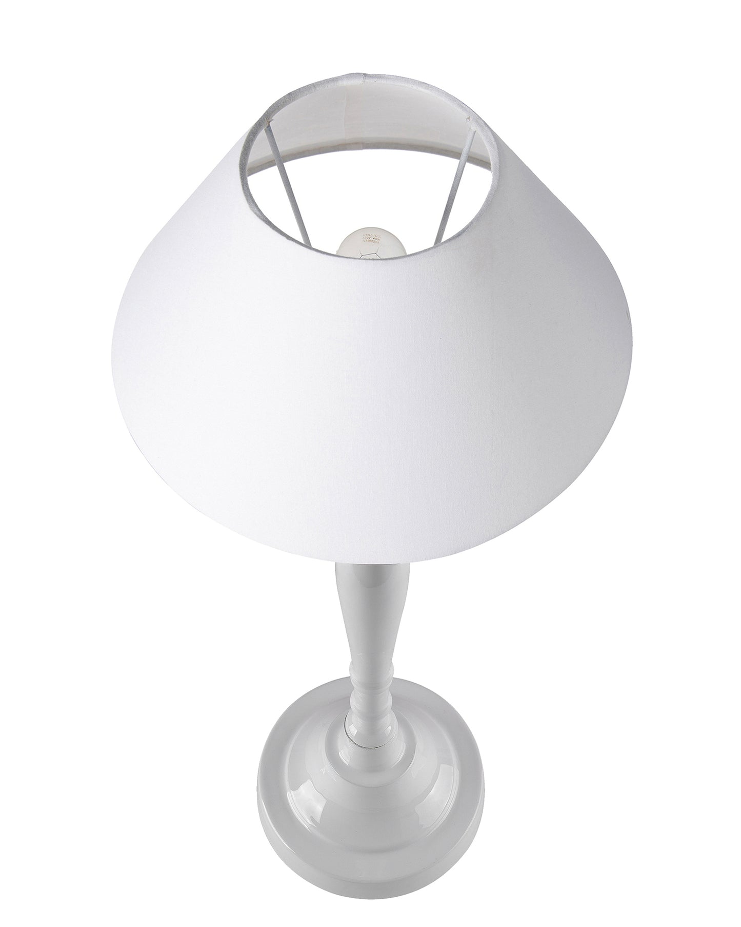 Glossy White Imperial Aluminium Table Lamp With Cone Shade, Bedside, Living Room Study Lamp, Bulb Included