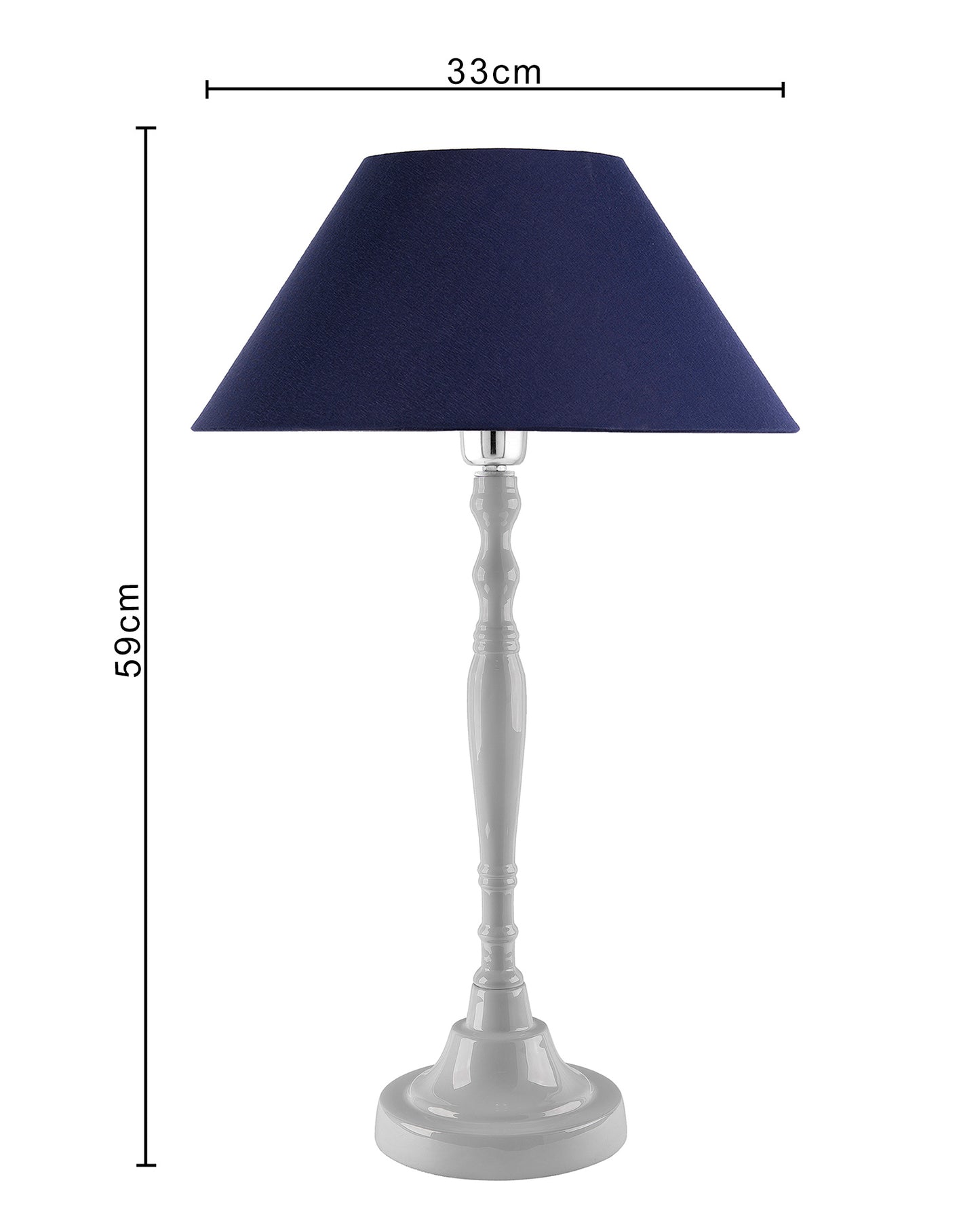 Glossy White Imperial Aluminium Table Lamp With Cone Shade, Bedside, Living Room Study Lamp, Bulb Included
