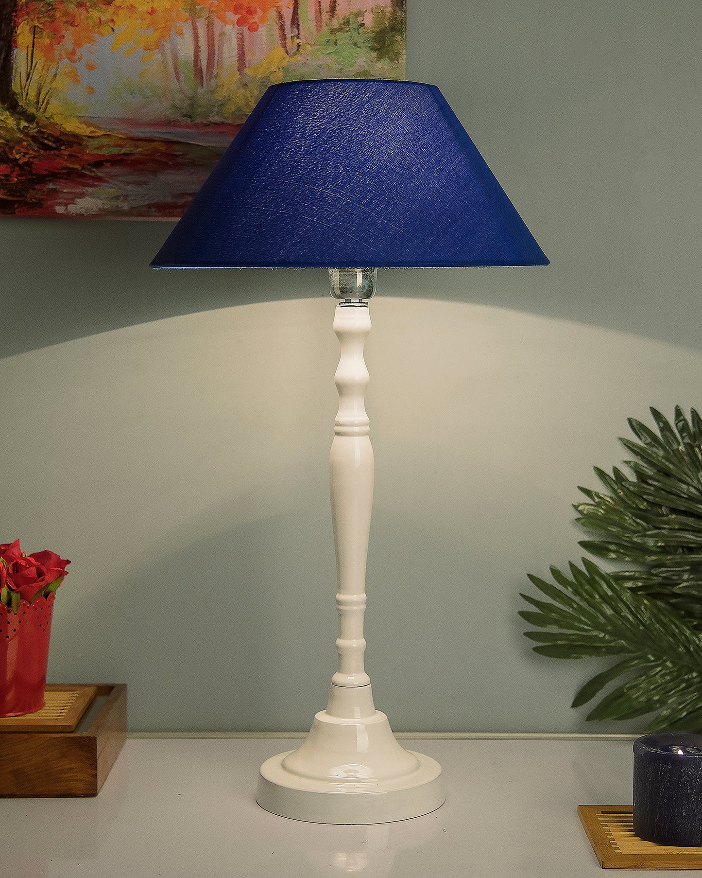 Glossy White Imperial Aluminium Table Lamp With Cone Shade, Bedside, Living Room Study Lamp, Bulb Included