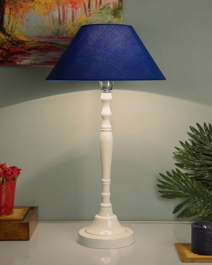 Glossy White Imperial Aluminium Table Lamp With Cone Shade, Bedside, Living Room Study Lamp, Bulb Included