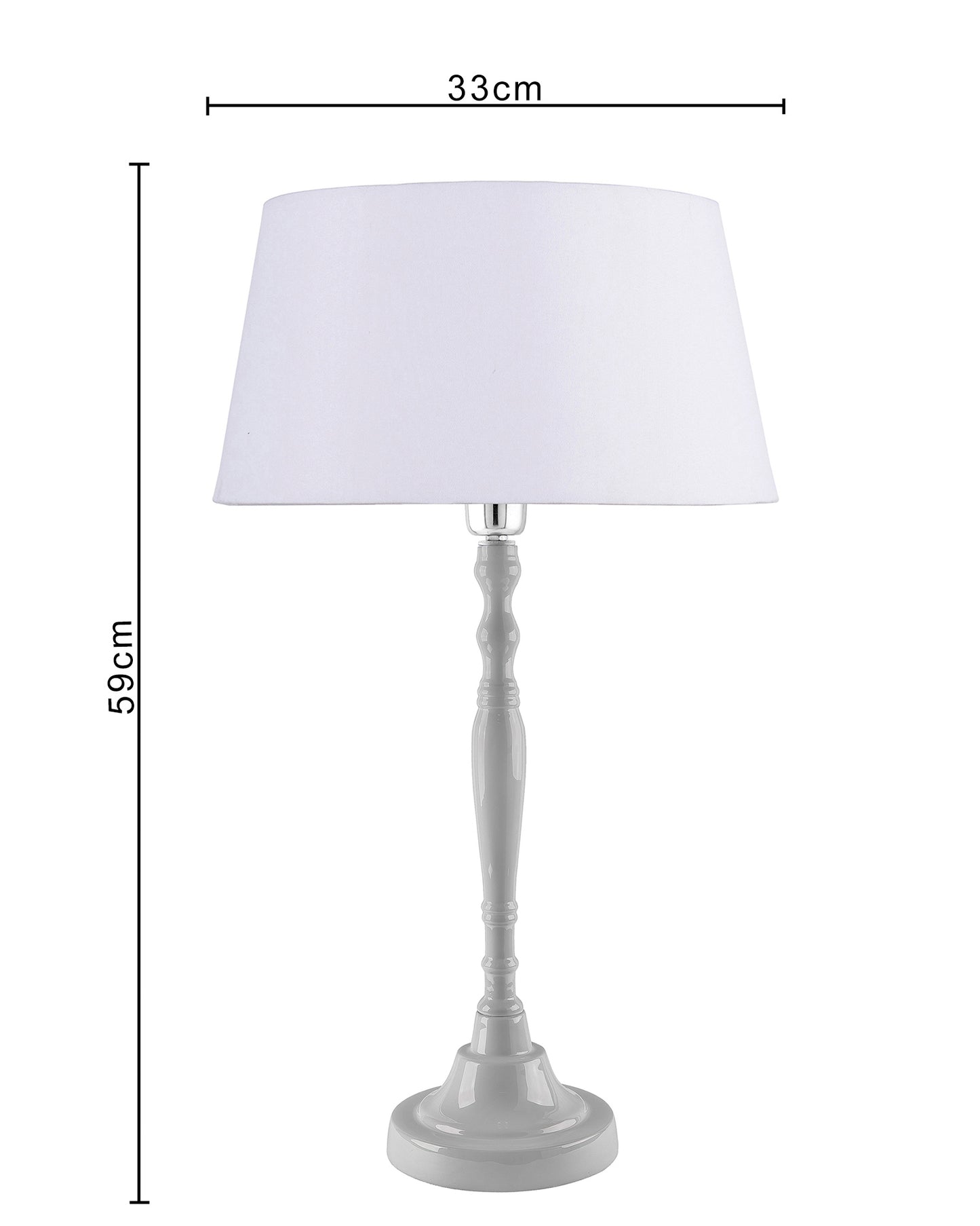 Glossy White Imperial Aluminium Table Lamp With Cone Shade, Bedside, Living Room Study Lamp, Bulb Included