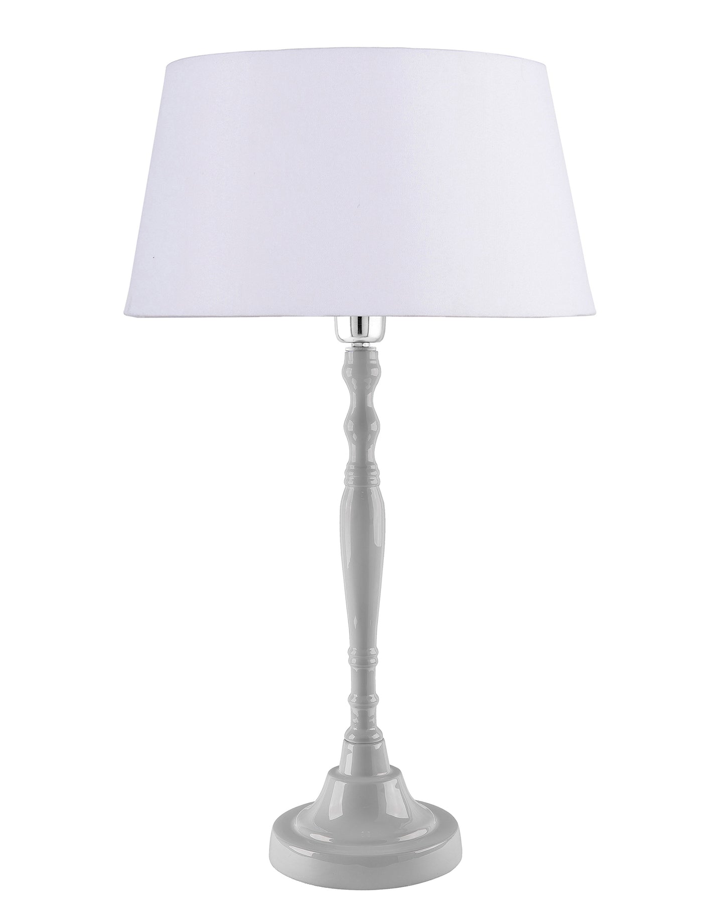 Glossy White Imperial Aluminium Table Lamp With Cone Shade, Bedside, Living Room Study Lamp, Bulb Included