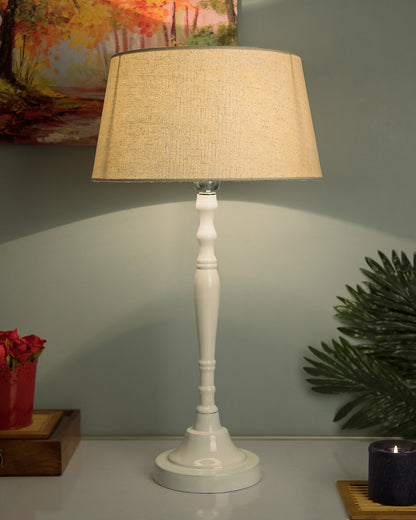 Glossy White Imperial Aluminium Table Lamp With Cone Shade, Bedside, Living Room Study Lamp, Bulb Included