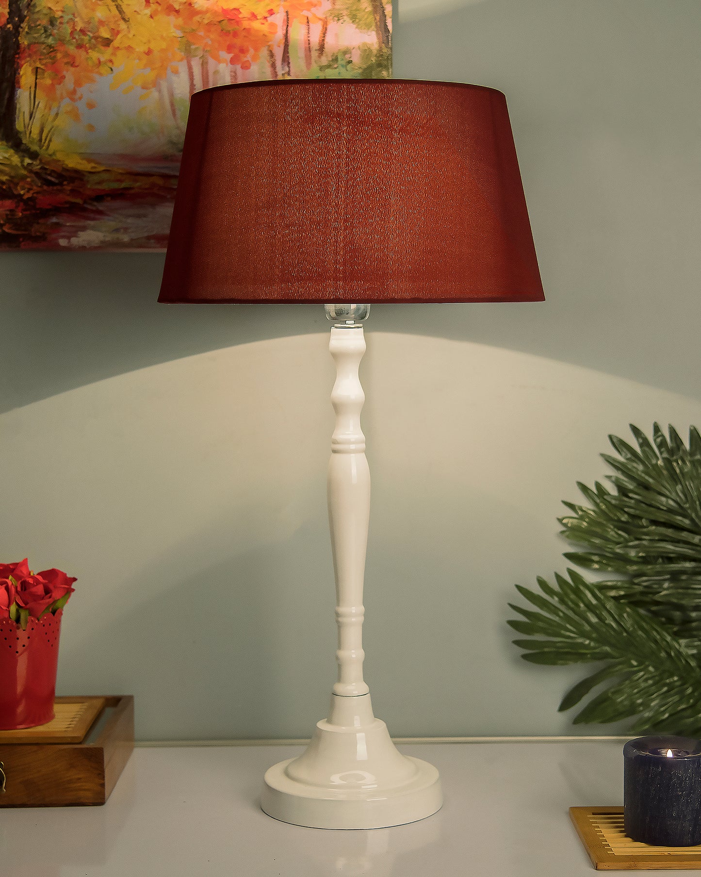 Glossy White Imperial Aluminium Table Lamp With Cone Shade, Bedside, Living Room Study Lamp, Bulb Included