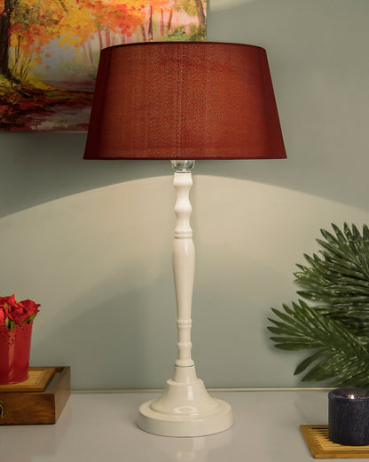 Glossy White Imperial Aluminium Table Lamp With Cone Shade, Bedside, Living Room Study Lamp, Bulb Included