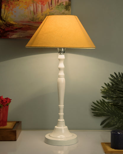 Glossy White Imperial Aluminium Table Lamp With Cone Shade, Bedside, Living Room Study Lamp, Bulb Included