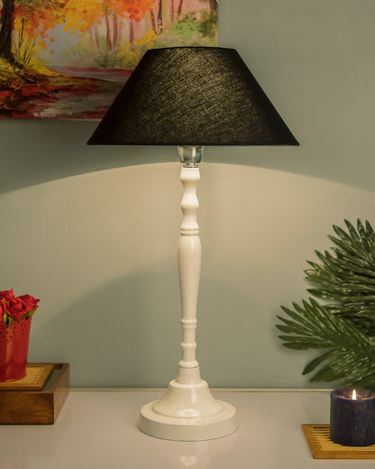 Glossy White Imperial Aluminium Table Lamp With Cone Shade, Bedside, Living Room Study Lamp, Bulb Included