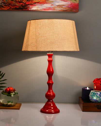 Glossy Red Teardrop Aluminium Table Lamp With Cone Shade, Bedside, Living Room Study Lamp, Bulb Included