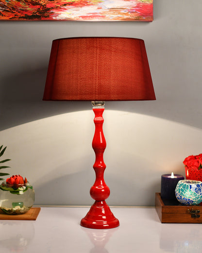 Glossy Red Teardrop Aluminium Table Lamp With Cone Shade, Bedside, Living Room Study Lamp, Bulb Included