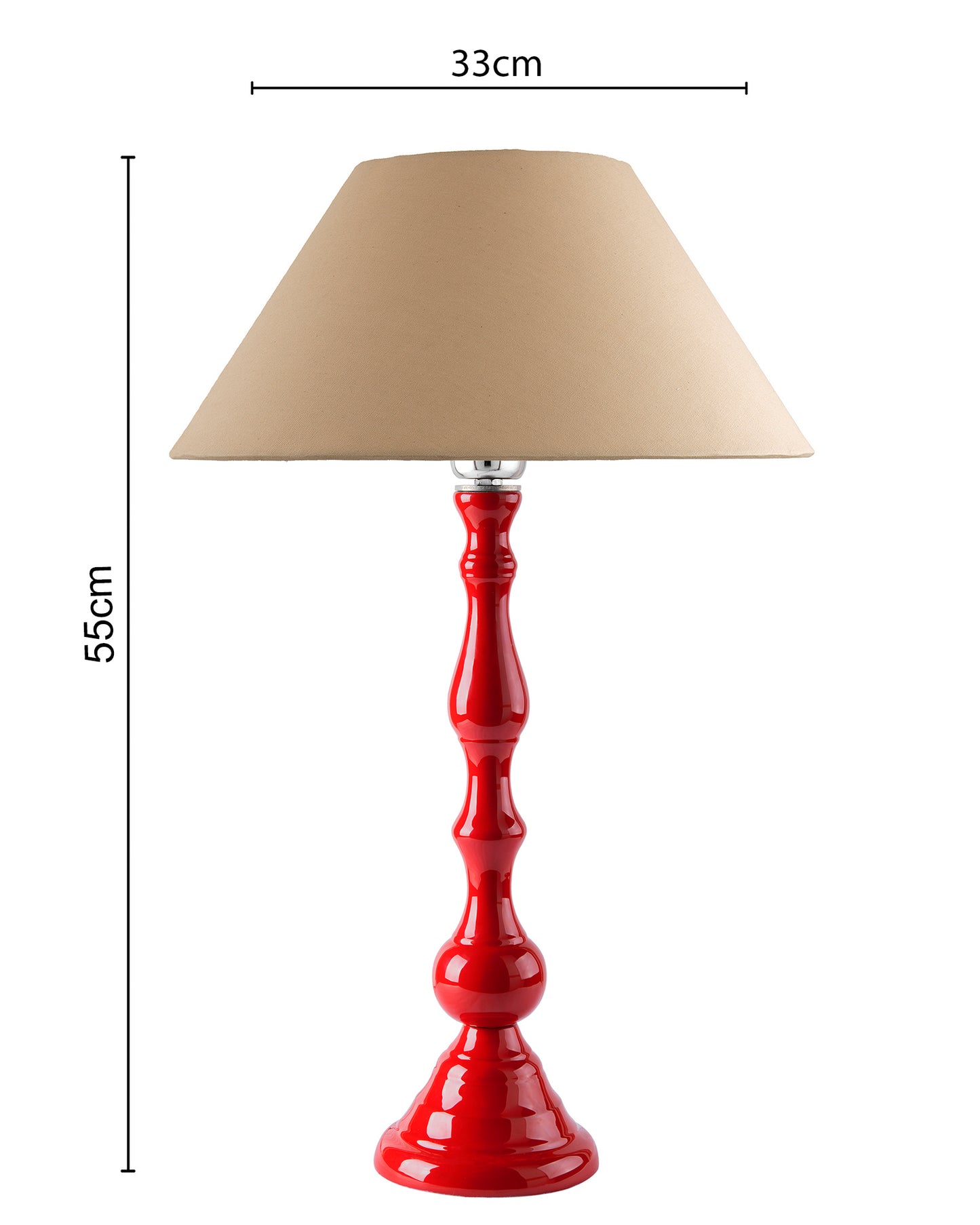Glossy Red Teardrop Aluminium Table Lamp With Cone Shade, Bedside, Living Room Study Lamp, Bulb Included