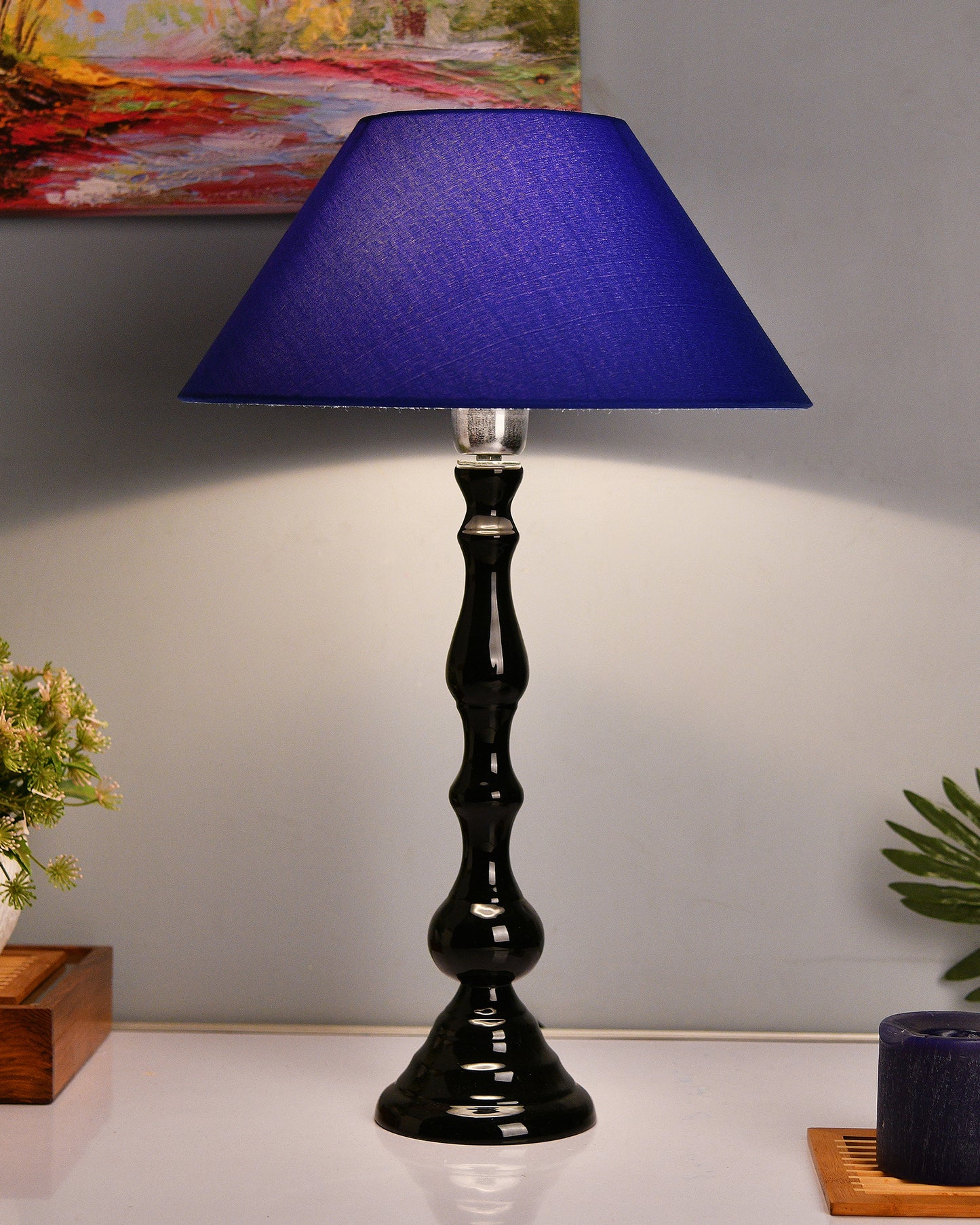 Glossy Black Teardrop Aluminium Table Lamp With Cone Shade, Bedside, Living Room Study Lamp, Bulb Included