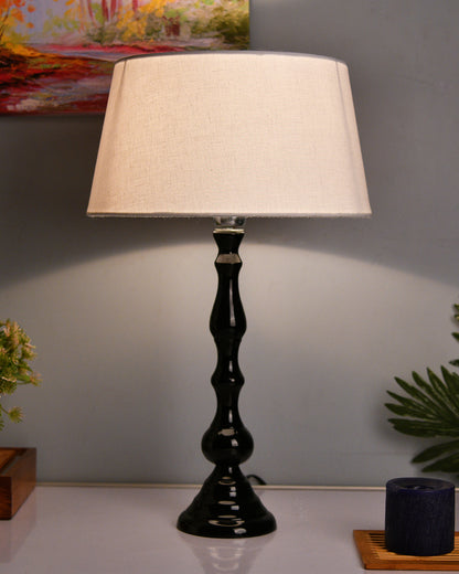 Glossy Black Teardrop Aluminium Table Lamp With Cone Shade, Bedside, Living Room Study Lamp, Bulb Included
