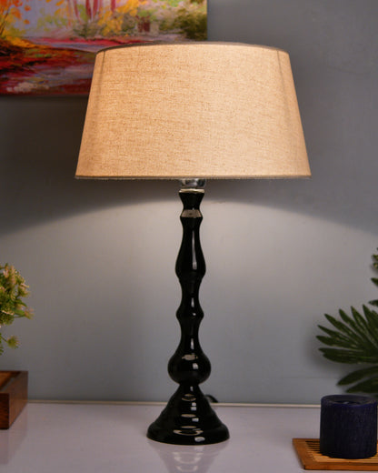 Glossy Black Teardrop Aluminium Table Lamp With Cone Shade, Bedside, Living Room Study Lamp, Bulb Included