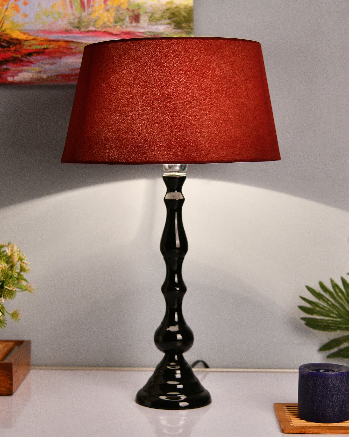 Glossy Black Teardrop Aluminium Table Lamp With Cone Shade, Bedside, Living Room Study Lamp, Bulb Included