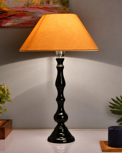 Glossy Black Teardrop Aluminium Table Lamp With Cone Shade, Bedside, Living Room Study Lamp, Bulb Included