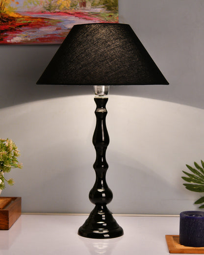 Glossy Black Teardrop Aluminium Table Lamp With Cone Shade, Bedside, Living Room Study Lamp, Bulb Included