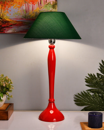 Glossy Red Royal Ovoid Aluminium Table Lamp With Cone Shade, Bedside, Living Room Study Lamp, Bulb Included