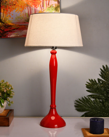 Glossy Red Royal Ovoid Aluminium Table Lamp With Cone Shade, Bedside, Living Room Study Lamp, Bulb Included