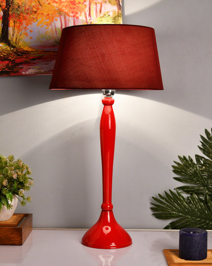 Glossy Red Royal Ovoid Aluminium Table Lamp With Cone Shade, Bedside, Living Room Study Lamp, Bulb Included