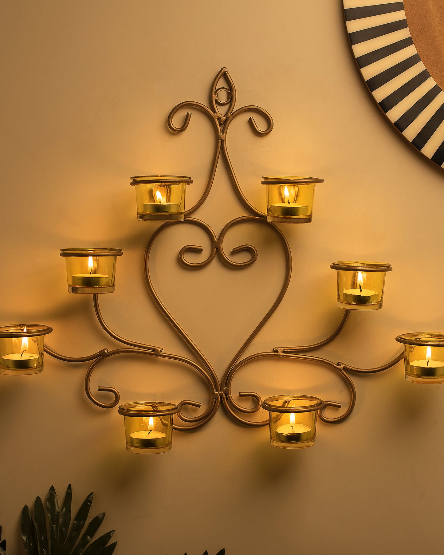 8-Votive Chic Golden Iron Wall Sconce Candle Holder, Candle Tealight Holder,Wall art