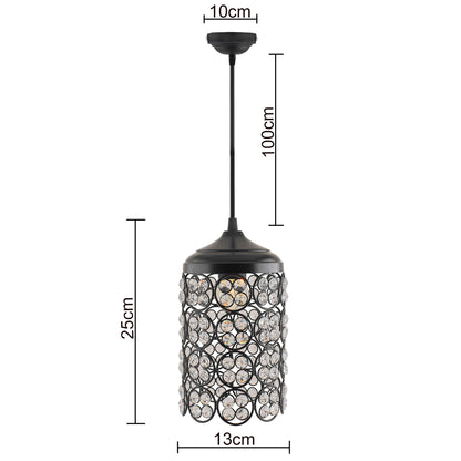 Matt Black Quad Crystal Hanging Cylinder Light, Ceiling Light, Nordic E27 Pendant, Large