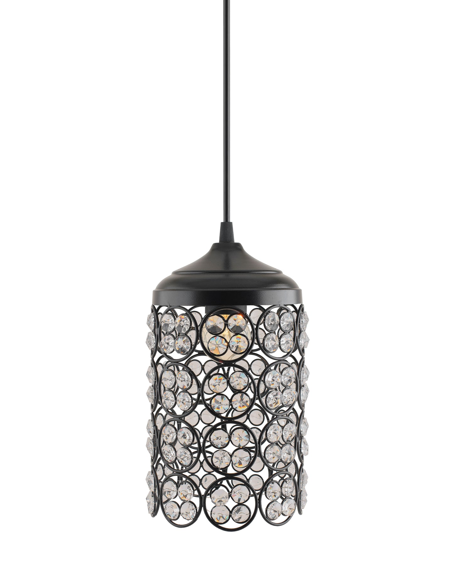 Matt Black Quad Crystal Hanging Cylinder Light, Ceiling Light, Nordic E27 Pendant, Large