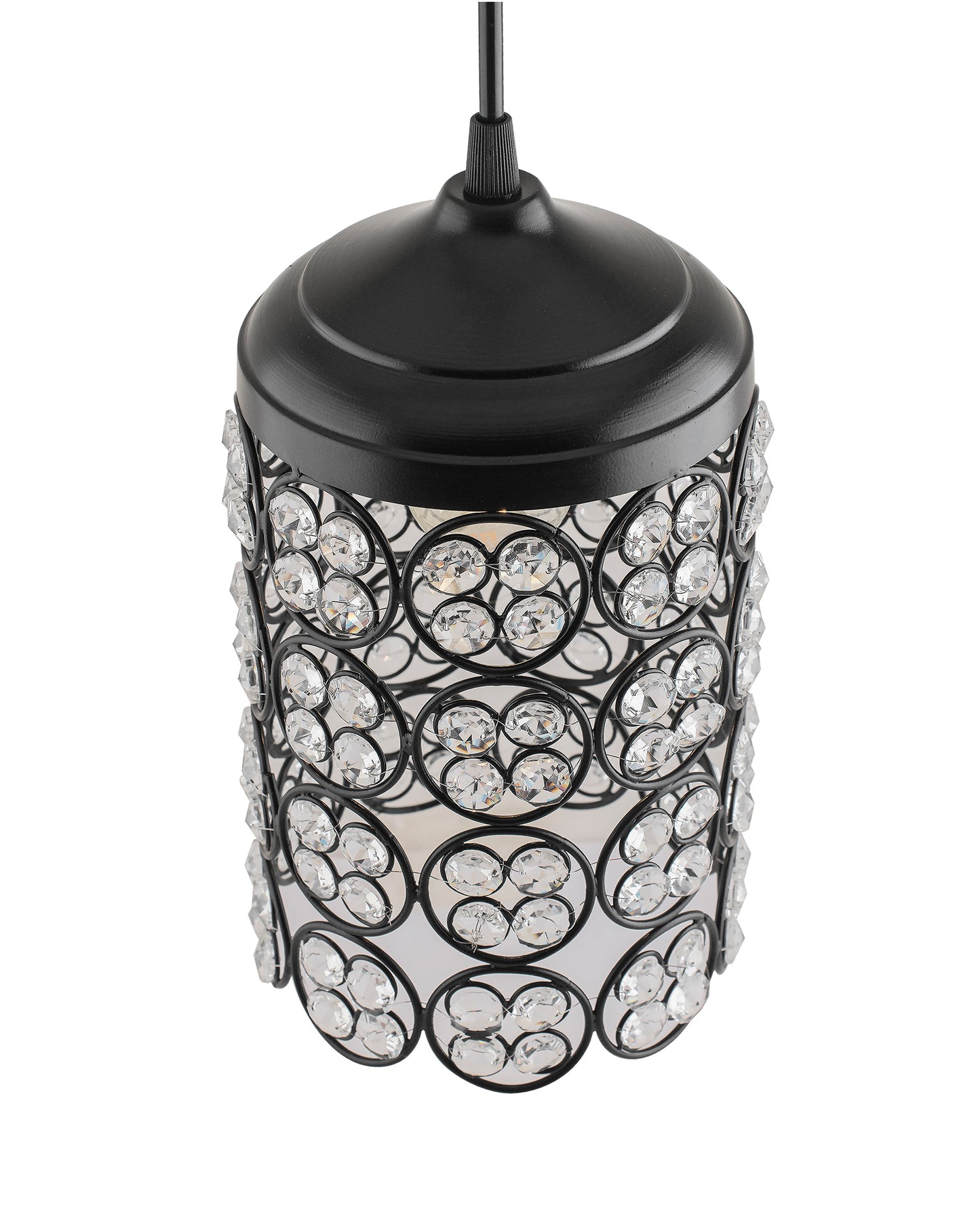 Matt Black Quad Crystal Hanging Cylinder Light, Ceiling Light, Nordic E27 Pendant, Large