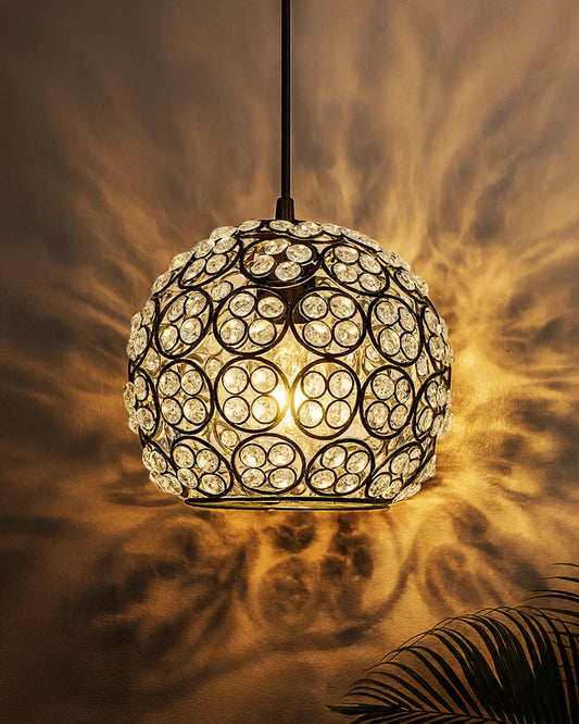 Matt Black Quad Crystal Hanging Globe Light, Ceiling Light, Nordic E27 Pendant, Large