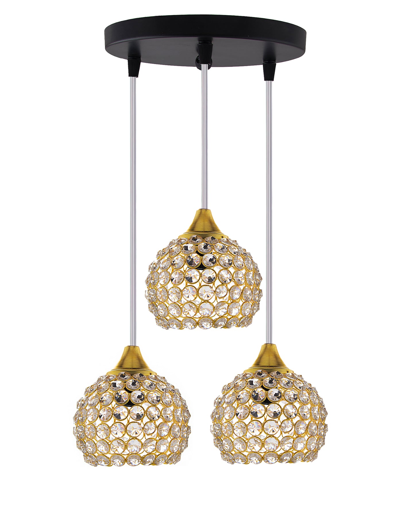 3-Lights Round Golden Cluster Chandelier Crystal Half Globe Hanging Light, E27 Holder, Decorative, URBAN Retro, Nordic Style, LED/Filament Bulb