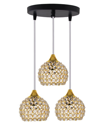 3-Lights Round Golden Cluster Chandelier Crystal Half Globe Hanging Light, E27 Holder, Decorative, URBAN Retro, Nordic Style, LED/Filament Bulb