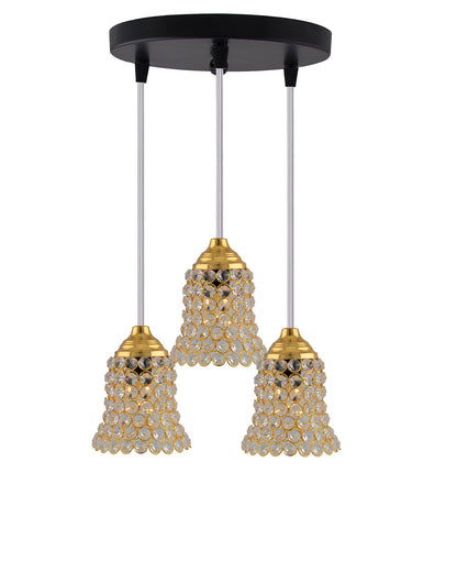 3-Lights Round Golden Cluster Chandelier Crystal Bell Hanging Light, E27 Holder, Decorative, URBAN Retro, Nordic Style, LED/Filament Bulb