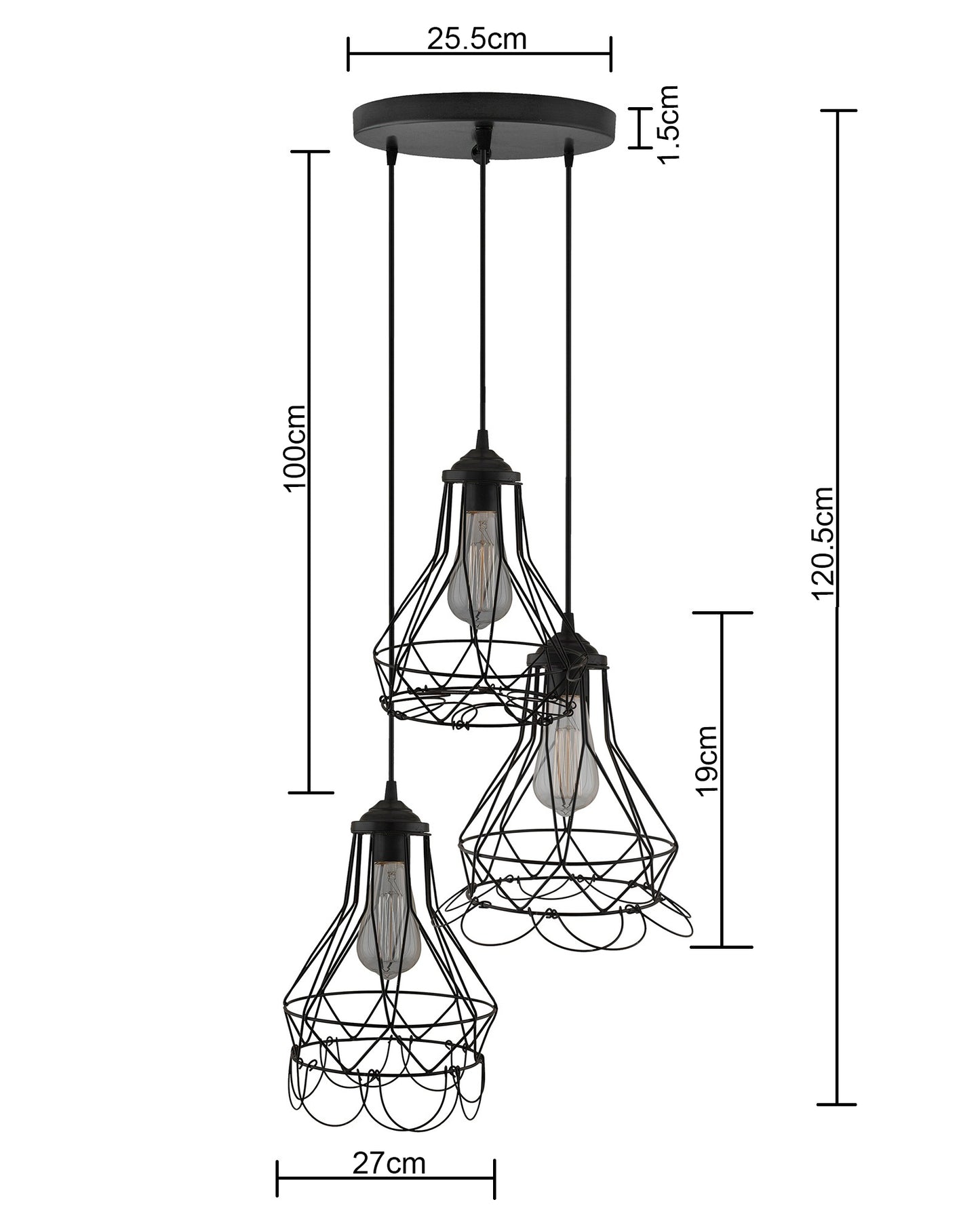 3-Lights Round Cluster Chandelier Folding Black Diamond Hanging Pendant Light, Modern Nordic Ceiling Pendant, Bulbs Not Included