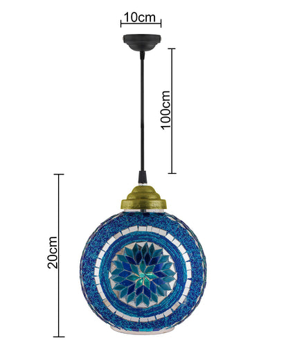 Turkish Moroccan Mosaic Blue Ceiling Hanging Light Chandelier Pendant Fixture Lantern, Handmade Glass Lamp