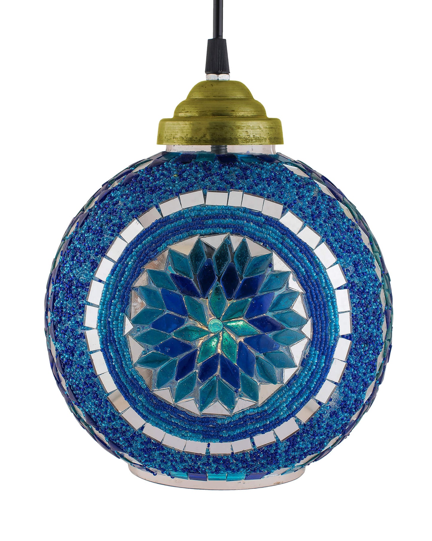 Turkish Moroccan Mosaic Blue Ceiling Hanging Light Chandelier Pendant Fixture Lantern, Handmade Glass Lamp