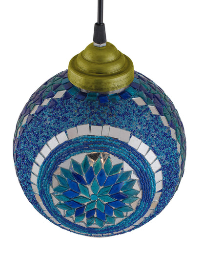 Turkish Moroccan Mosaic Blue Ceiling Hanging Light Chandelier Pendant Fixture Lantern, Handmade Glass Lamp