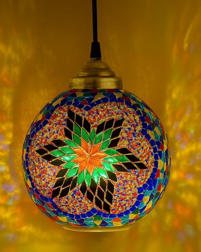 Turkish Moroccan Mosaic Blue Ceiling Hanging Light Chandelier Pendant Fixture Lantern, Handmade Glass Lamp