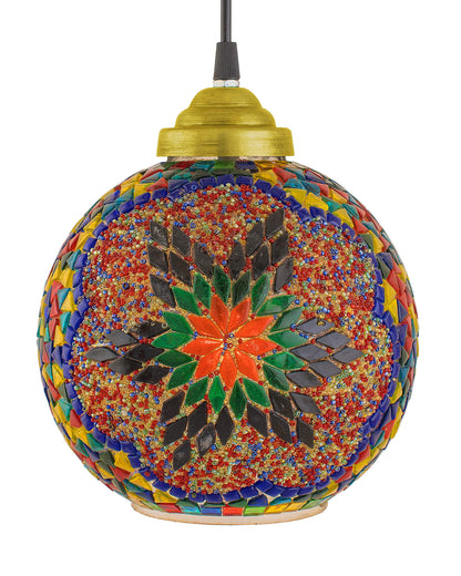 Turkish Moroccan Mosaic Blue Ceiling Hanging Light Chandelier Pendant Fixture Lantern, Handmade Glass Lamp