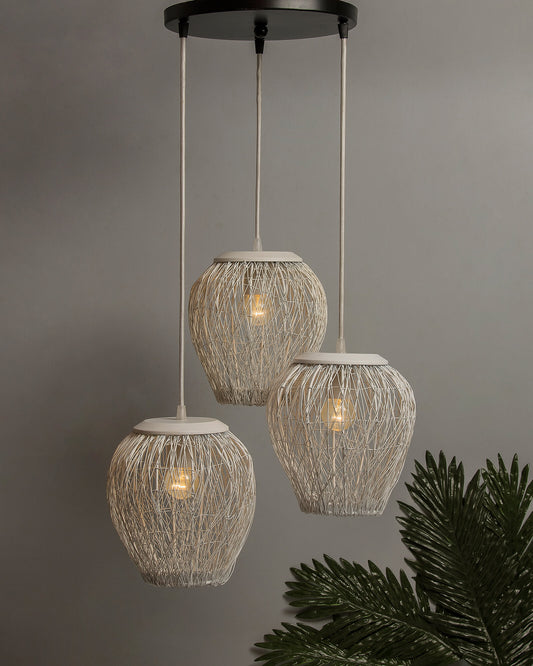 3-Lights Round Cluster Chandelier White Steel Wire Mesh Pendant, Decorative, Black, URBAN Retro, Nordic Style, LED/Filament Bulb