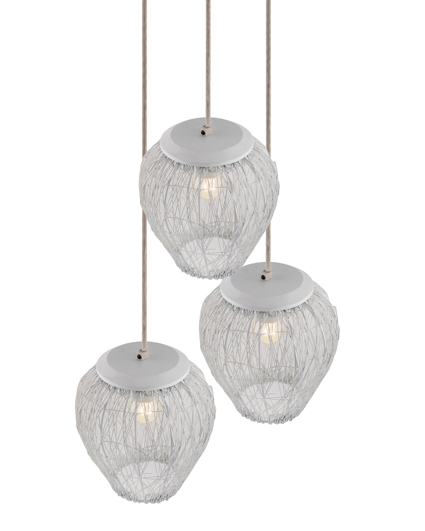 3-Lights Round Cluster Chandelier White Steel Wire Mesh Pendant, Decorative, Black, URBAN Retro, Nordic Style, LED/Filament Bulb